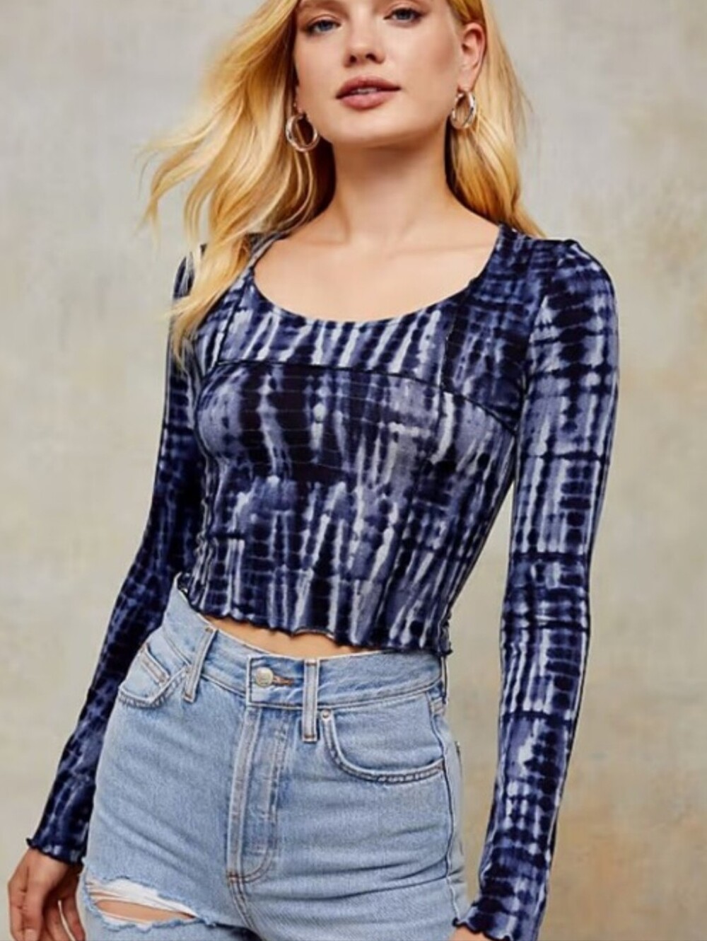 Topshop Blue Tie Dye Crop Top 10 NWT Indie Grunge Slinky Stretch Y2K Boho
